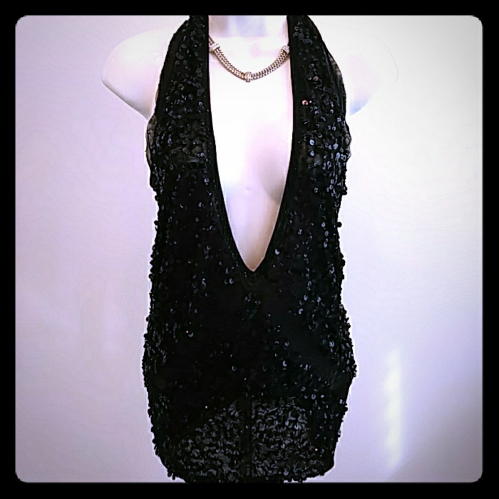 NWOT Marciano Black Sequins Halter